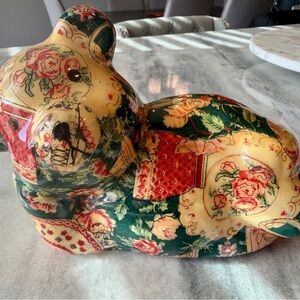 Vintage Ceramic Floral Patchwork Bear Figurine Cottagecore Decor